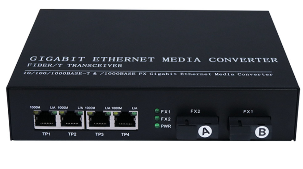 Конвертер волокна SNMP IP30 QoS оптически 10/100/1000 гигабит 4 Rj45 1.25Gbps